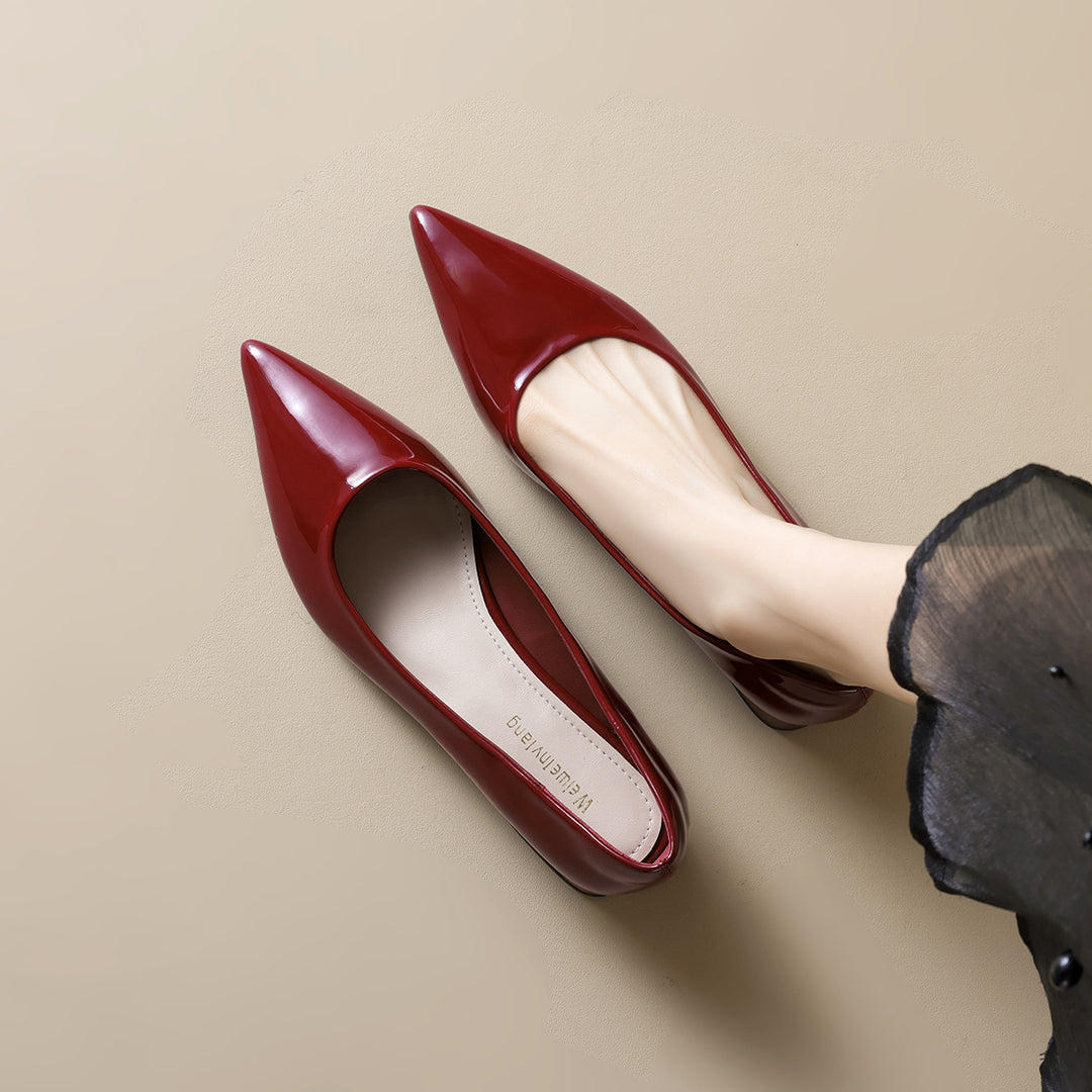 Damen elegante Ballerinas mit spitzem Zehenbereich und komfortablem Blockabsatz R&B