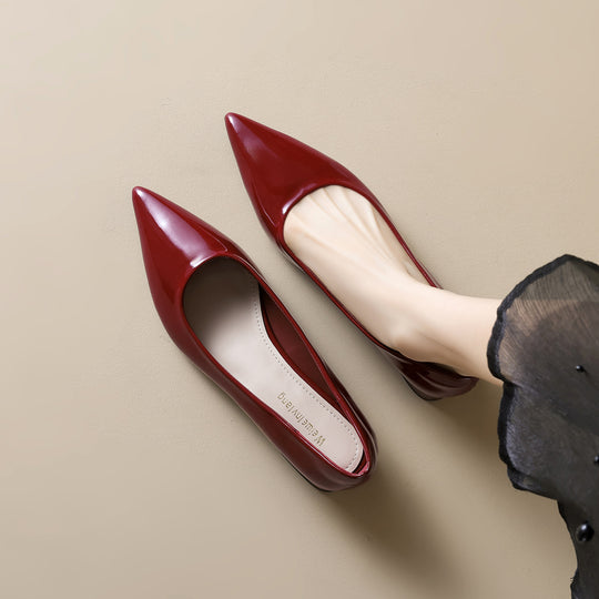 Damen elegante Ballerinas mit spitzem Zehenbereich und komfortablem Blockabsatz R&B