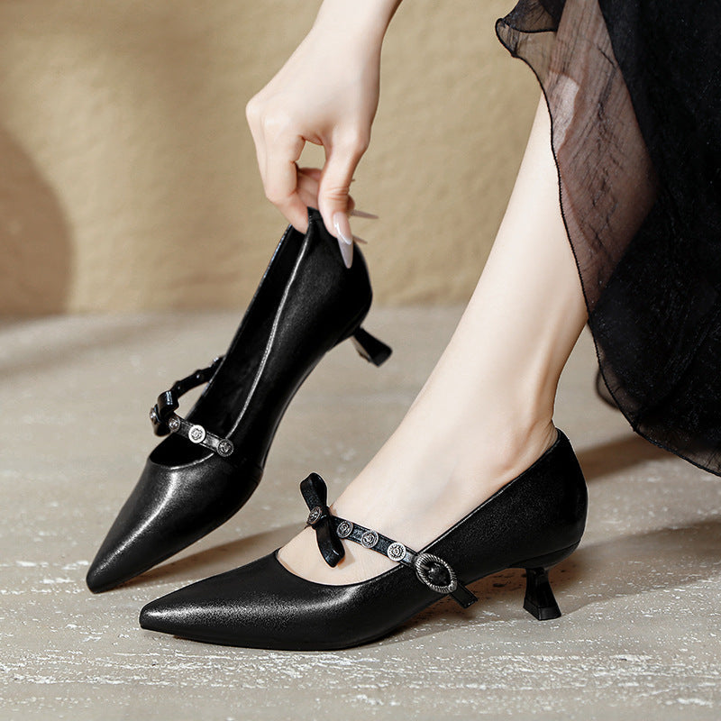 Damen elegante Mary Jane Pumps mit dekorativem Riemen