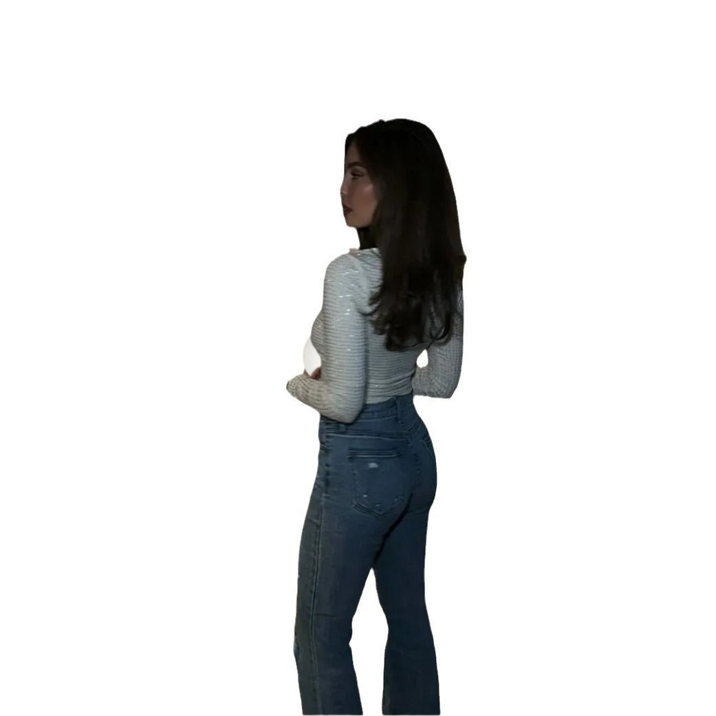 Damen figurbetontes Longsleeve-Oberteil mit Raffungen R&B