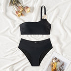 Damen Hochtailliertes Bikini-Set mit asymmetrischem Oberteil R&B