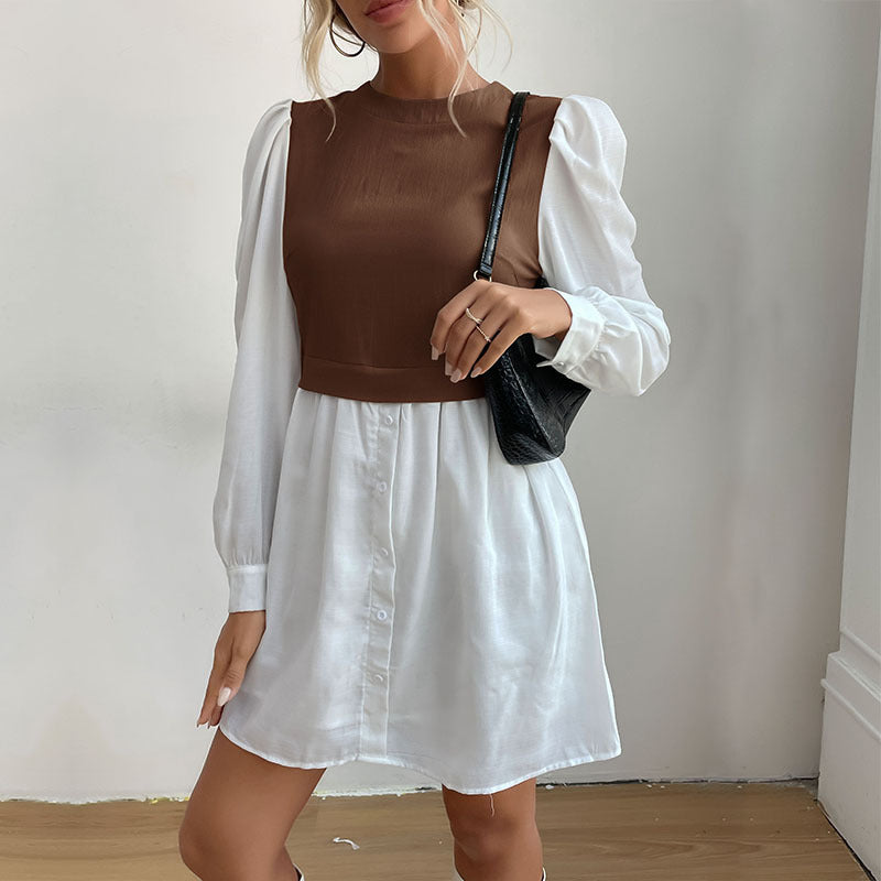 Damen Blusenkleid mit Puffärmeln und tailliertem Oberteil R&B