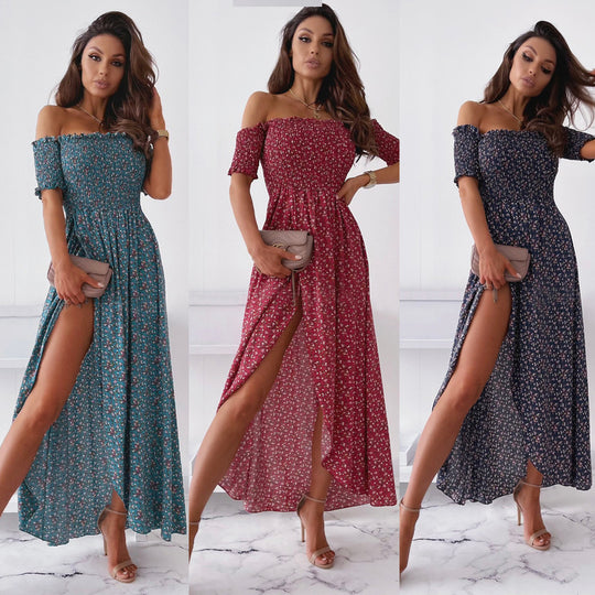 Damen Maxikleid mit raffinierten Puffärmeln und elegantem seitlichen Schlitz R&B
