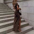 Damen Maxikleid mit seitlichem Schlitz und Knoteinsatz