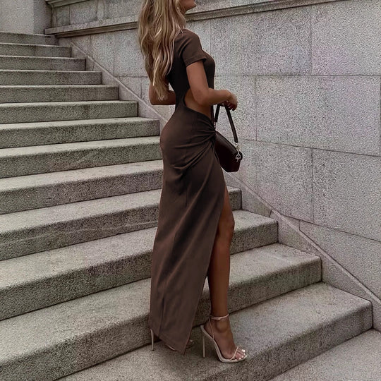 Damen Maxikleid mit seitlichem Schlitz und Knoteinsatz R&B