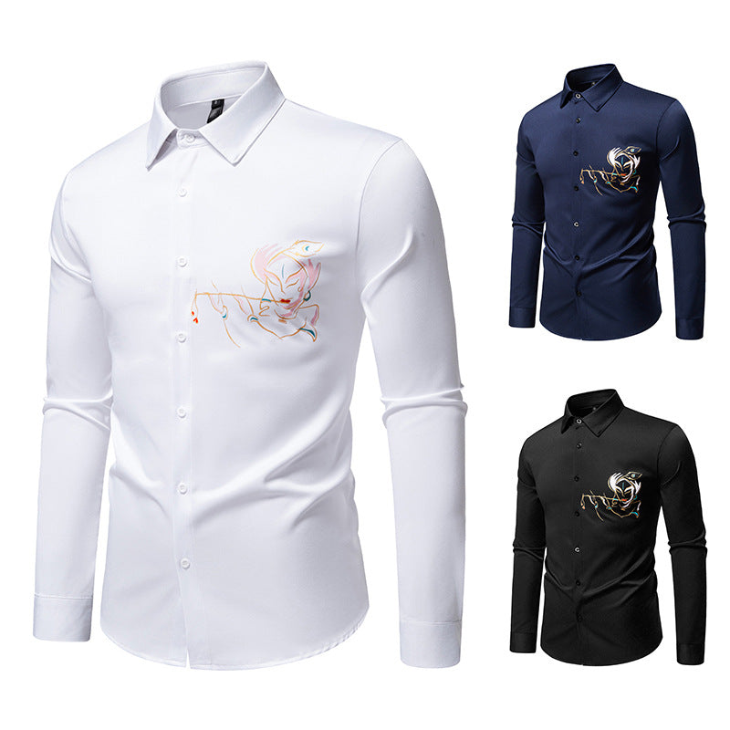 Herren Langarmhemden mit einzigartigem Stickdesign R&B