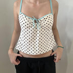 Damen Verspieltes Polka-Dots Top mit feinem Schnürdetail R&B
