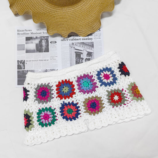 Damen Häkelshorts mit buntem Granny-Quadrat-Muster R&B
