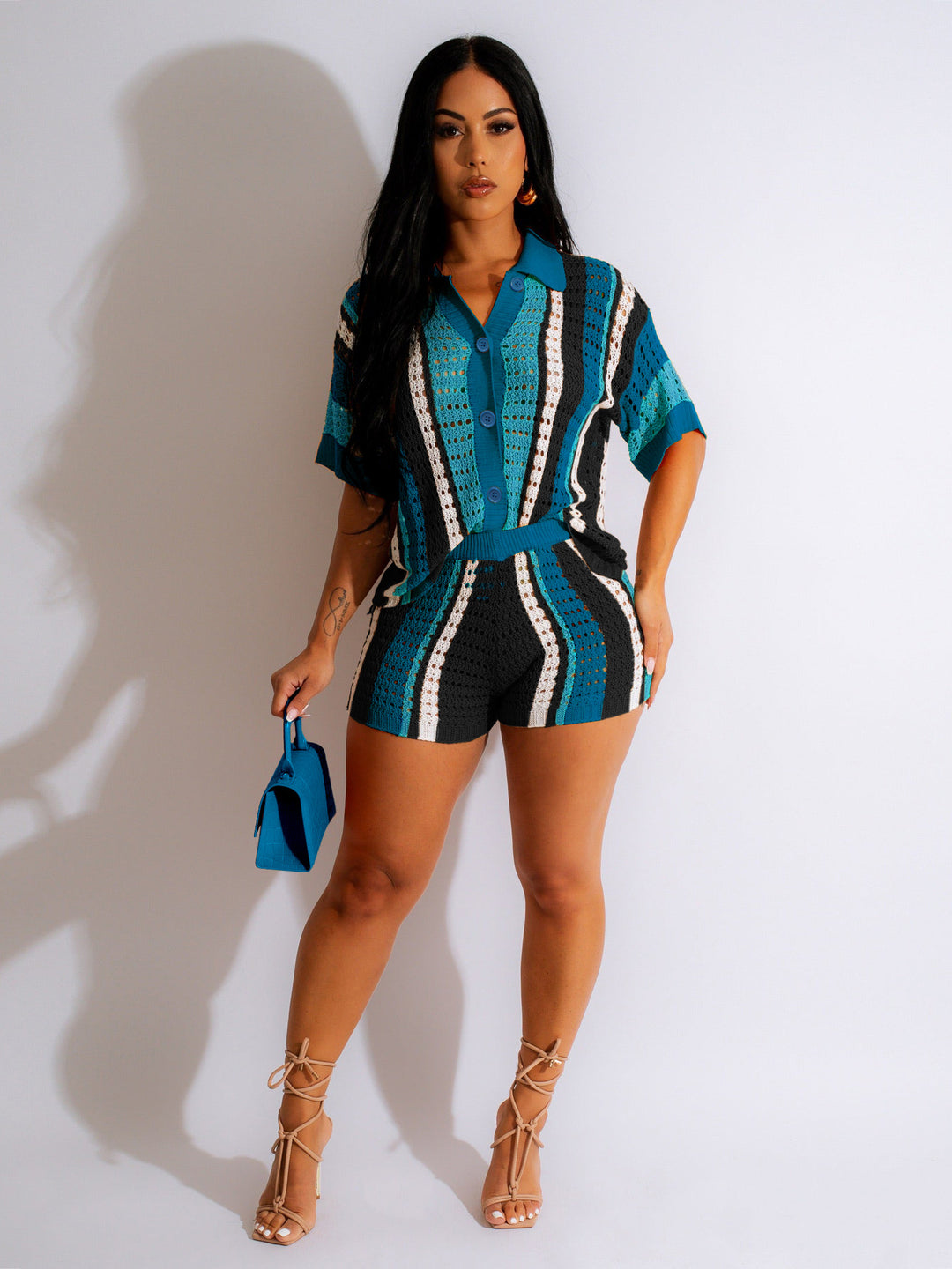 Damen Set aus gehäkeltem Top und Shorts R&B