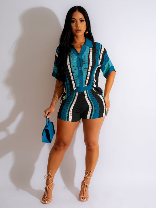 Damen Set aus gehäkeltem Top und Shorts R&B