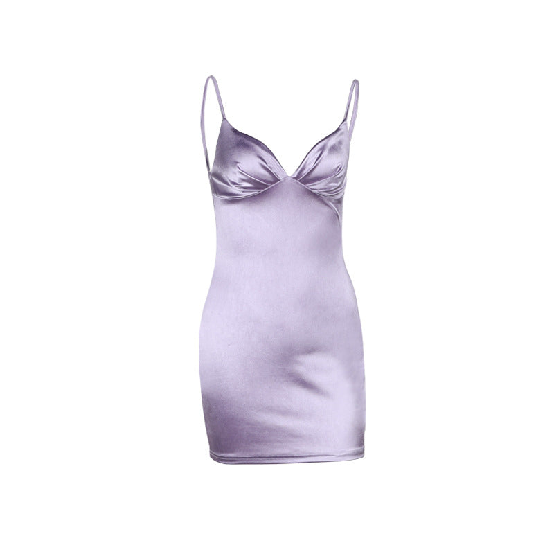Damen Satin Kleid mit verstellbaren Trägern R&B