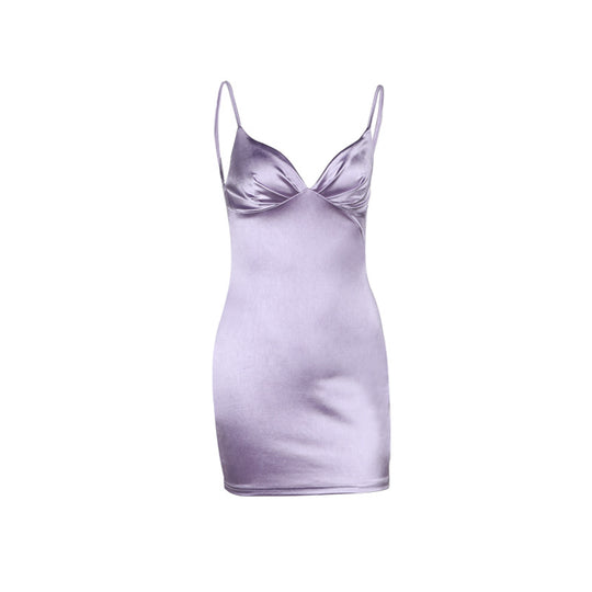 Damen Satin Kleid mit verstellbaren Trägern R&B
