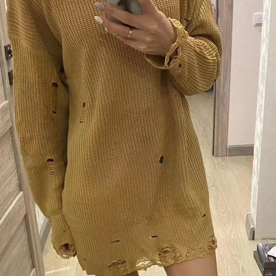 Damen Grobstrick Pullover mit V-Ausschnitt und lässigem Schnitt R&B