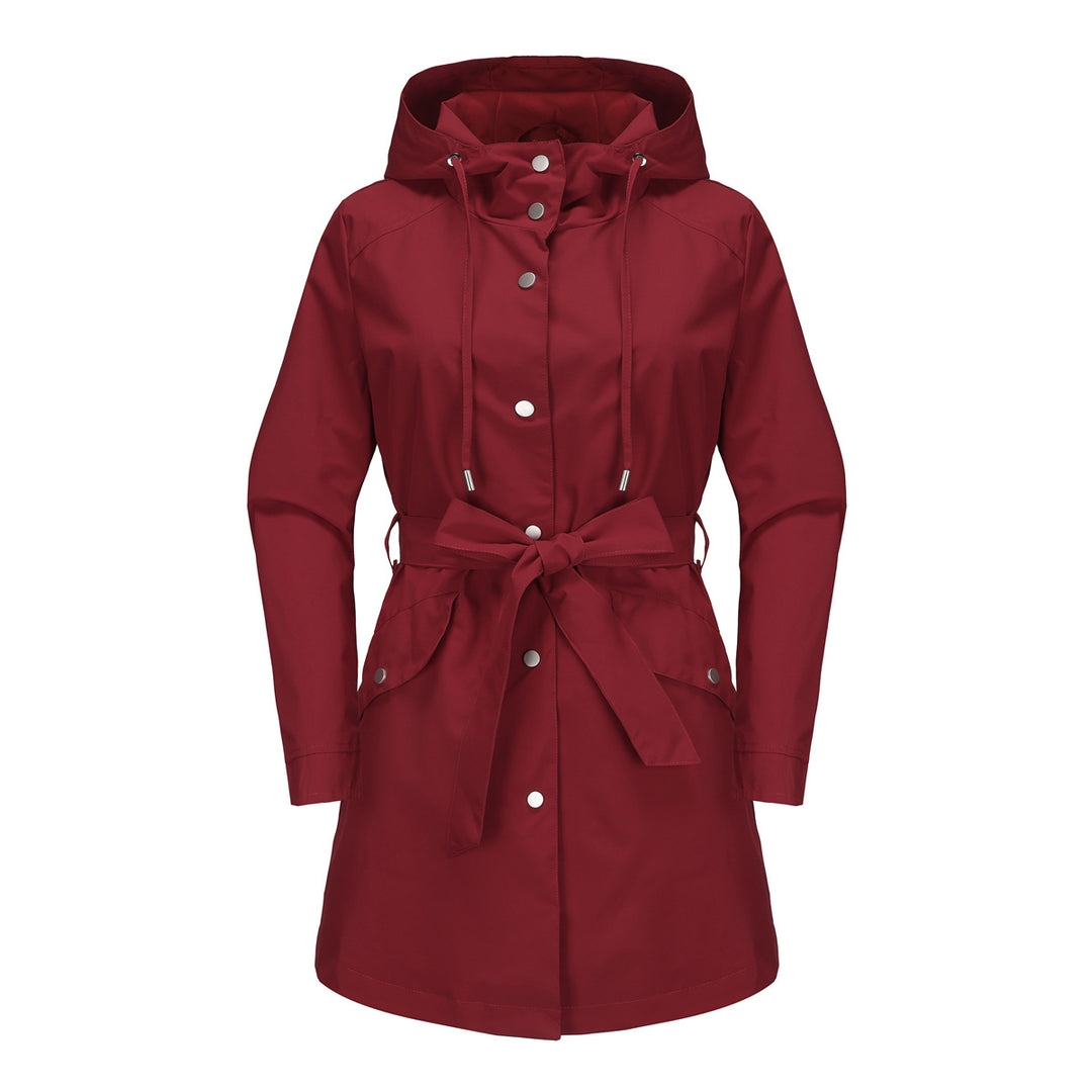 Damen wasserfeste Übergangsjacke mit verstellbarem Kapuzenkragen und Taillengürtel R&B