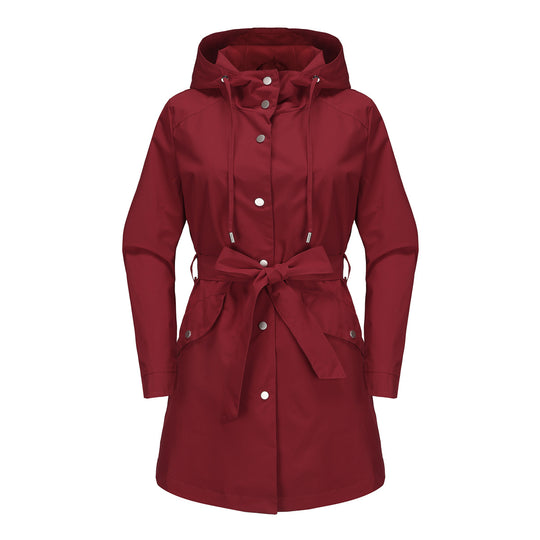 Damen wasserfeste Übergangsjacke mit verstellbarem Kapuzenkragen und Taillengürtel R&B