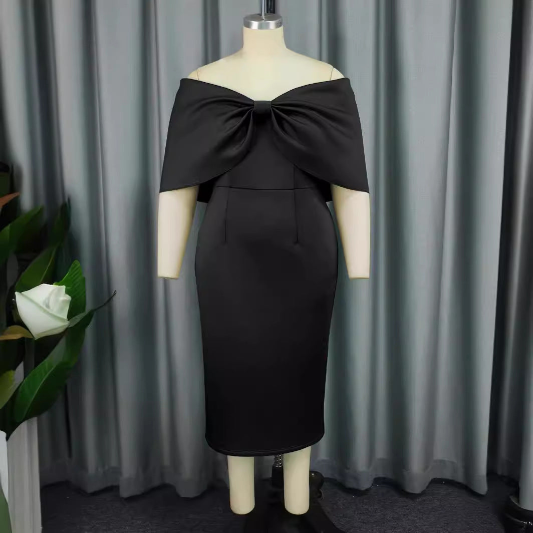 Damen figurbetontes Abendkleid mit abnehmbarem Tüllüberwurf und Schleifen-Detail R&B