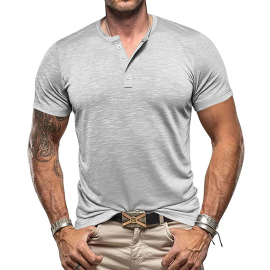 Herren Kurzarm-Henley-T-Shirt aus atmungsaktivem Baumwollmix mit modernem Schnitt R&B