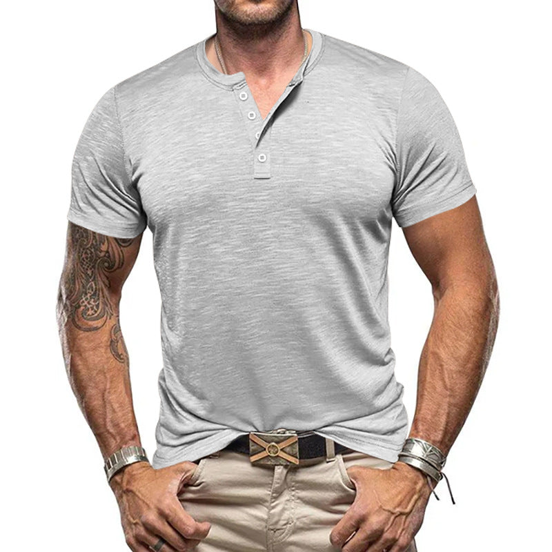 Herren nan athletisches Henley-T-Shirt aus strukturierter Slub-Baumwolle mit kurzer Knopfleiste R&B