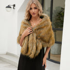 Damen Luxuriöser Kunstpelz-Cape mit flauschigem Kragen R&B