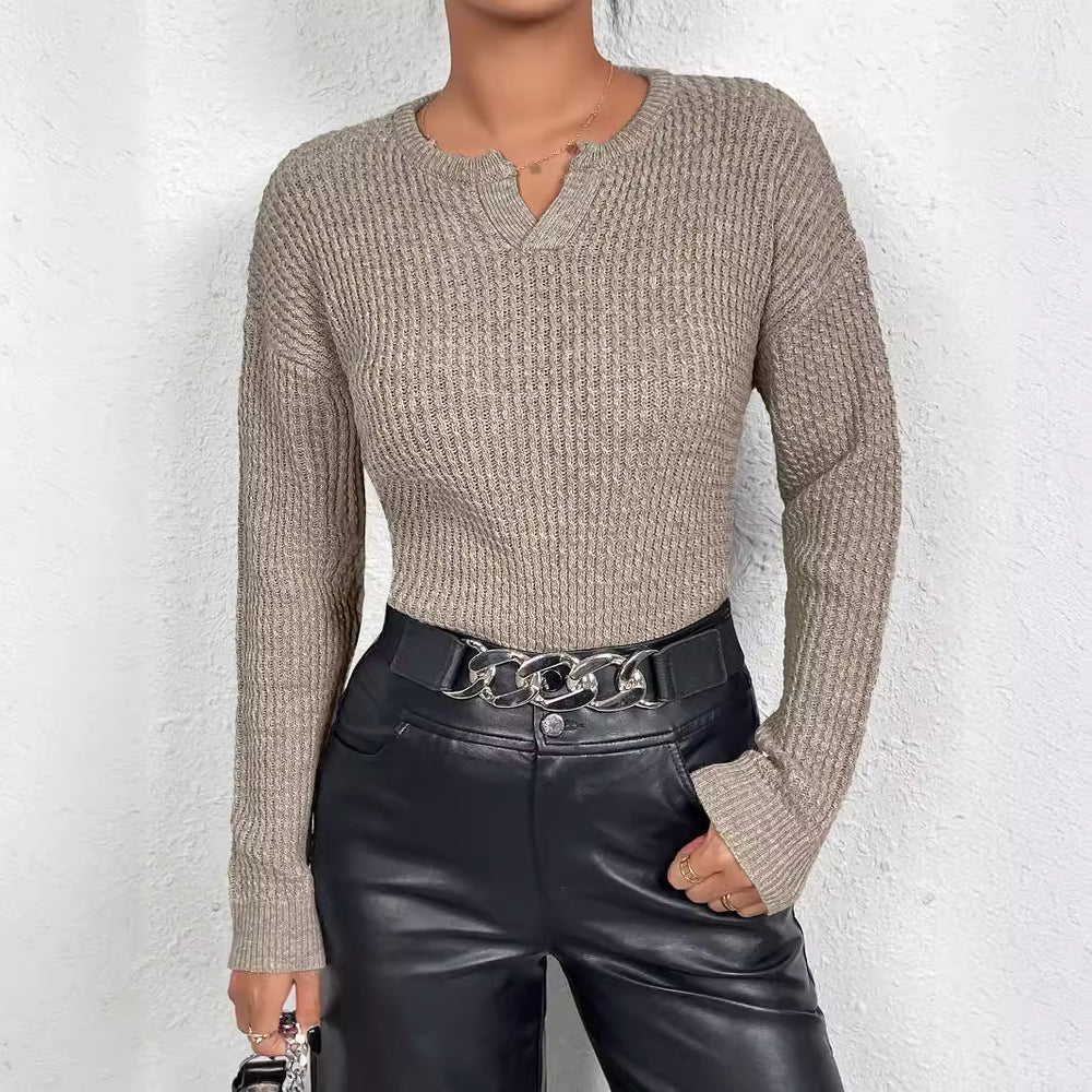 Damen Feinstrickpullover mit V-Ausschnitt und langen Ärmeln R&B