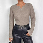 Damen Feinstrickpullover mit V-Ausschnitt und langen Ärmeln R&B