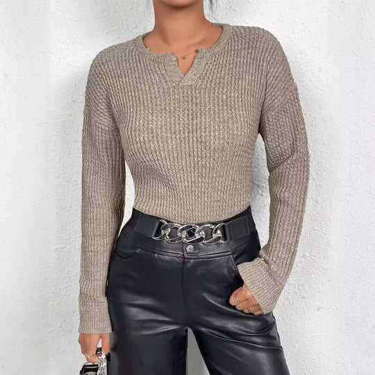 Damen Feinstrickpullover mit V-Ausschnitt und langen Ärmeln R&B