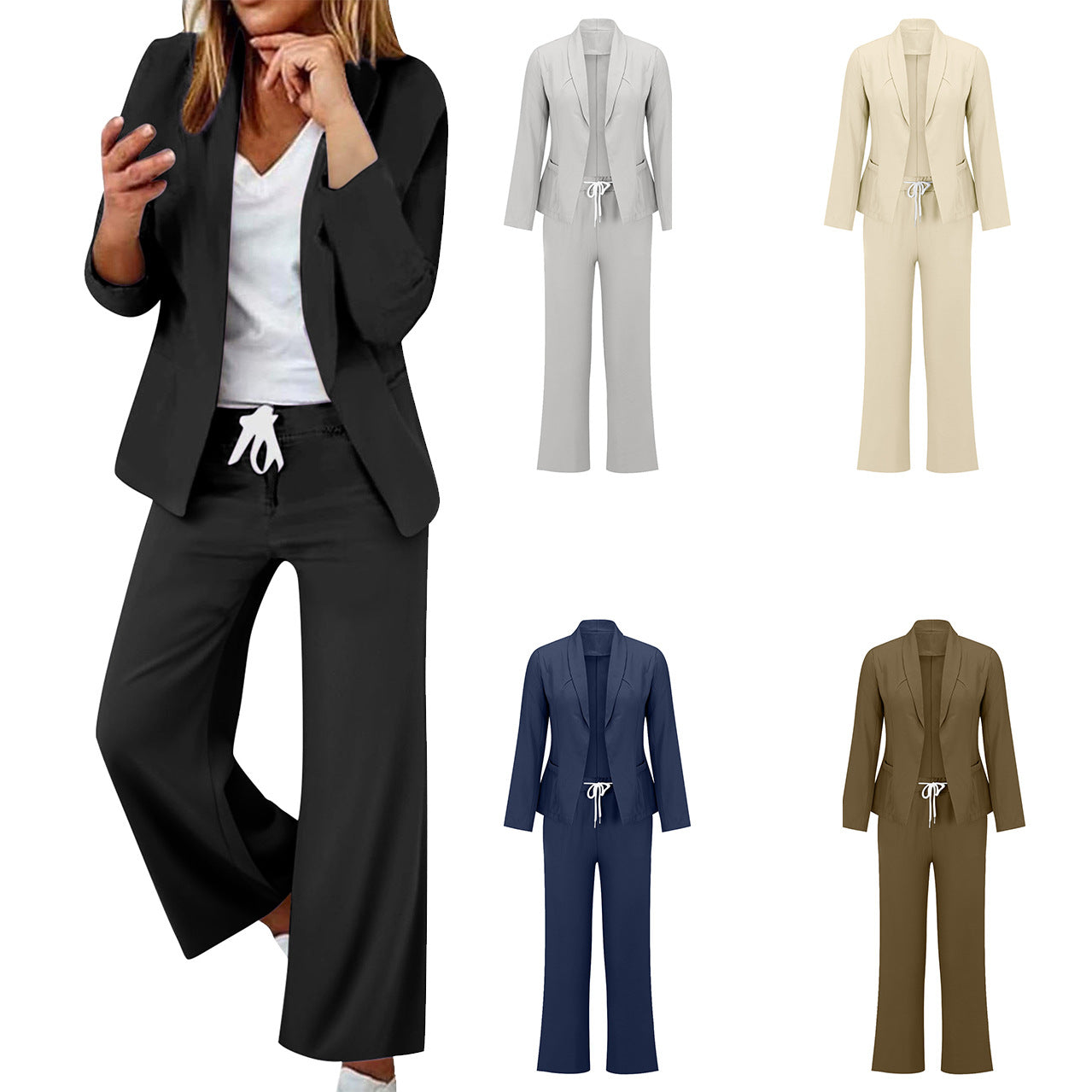 Damen eleganter Jumpsuit mit Blazer-Optik und verstellbarem Taillenzug R&B