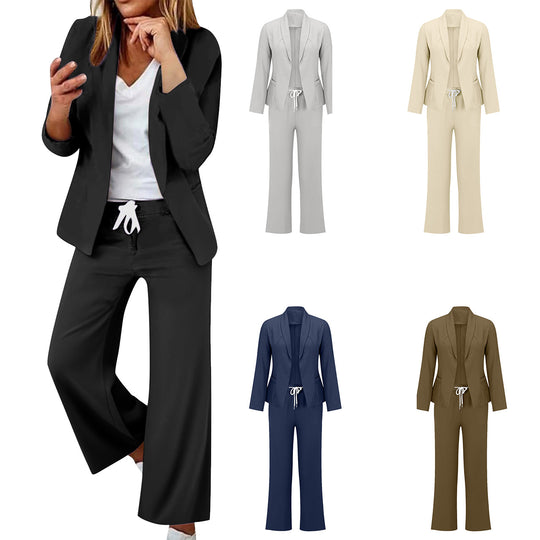 Damen eleganter Jumpsuit mit Blazer-Optik und verstellbarem Taillenzug R&B