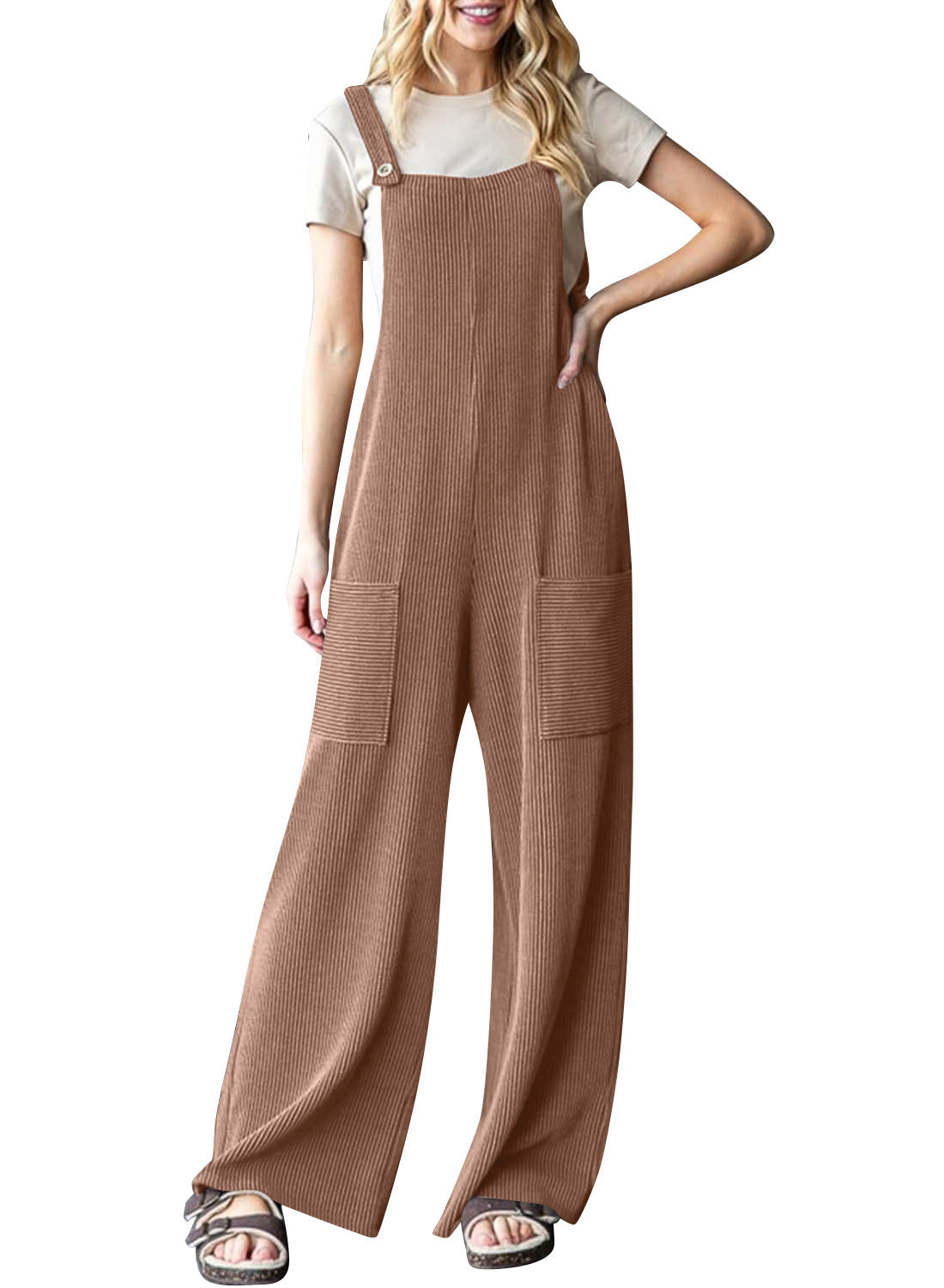 Damen lässiger Cord-Overall mit praktischen Taschen und breiten Beinen R&B