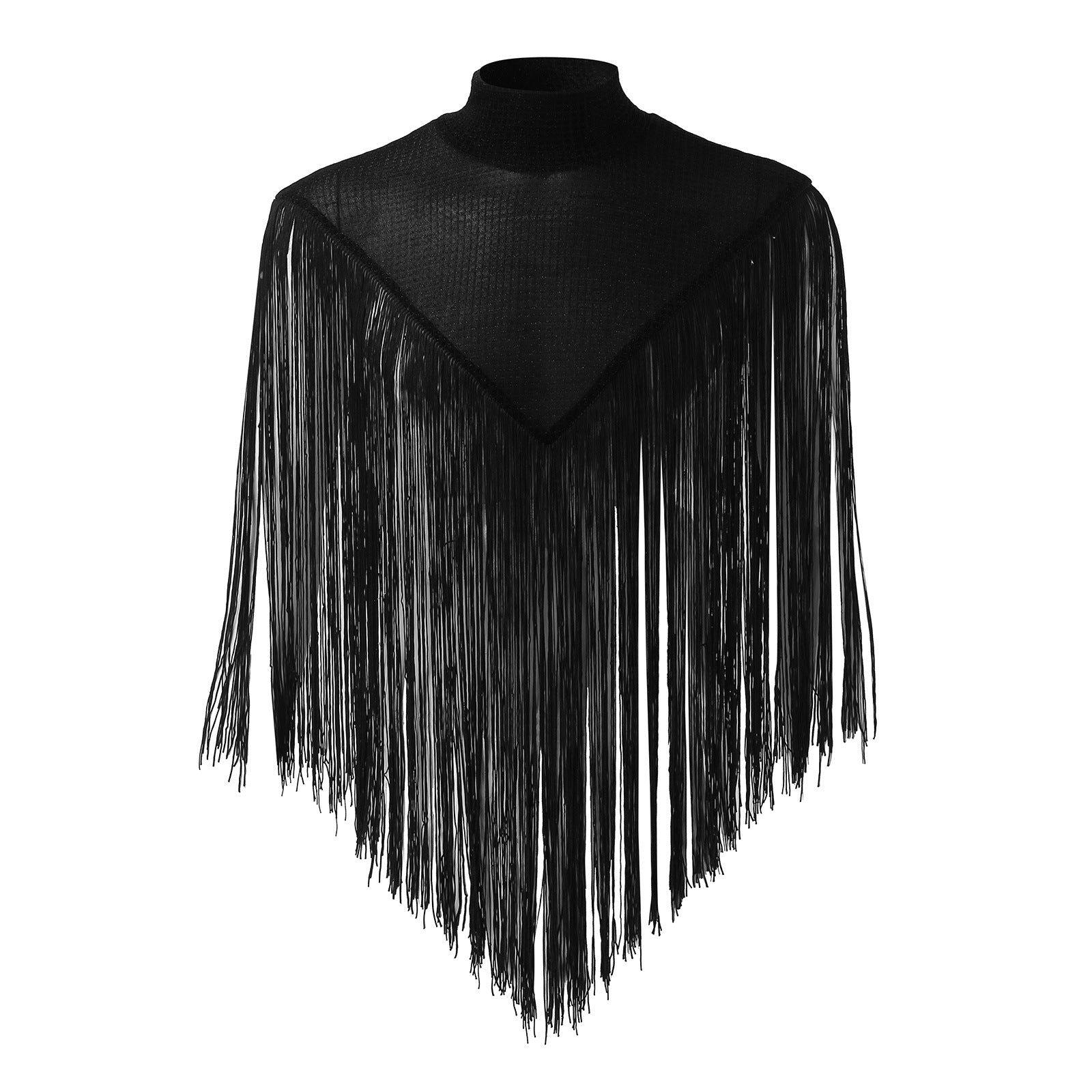 Damen nan langes Fransen-Cape mit Rollkragen und V-förmigem Einsatz R&B