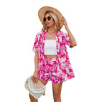 Damen lässiges Sommeroutfit mit floralem Print und kurzer Shorts R&B