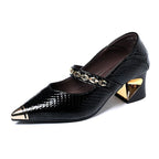Damen Elegante Pumps mit modischem Kettenriemen und glänzendem Blockabsatz R&B