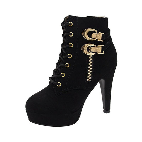 Damen Stiefeletten mit stylischem Schnürdesign und goldenen Akzent-Details R&B