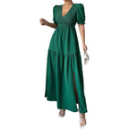 Damen Maxi-Jumpsuit mit gerafften Ärmeln und schwingendem Rock R&B