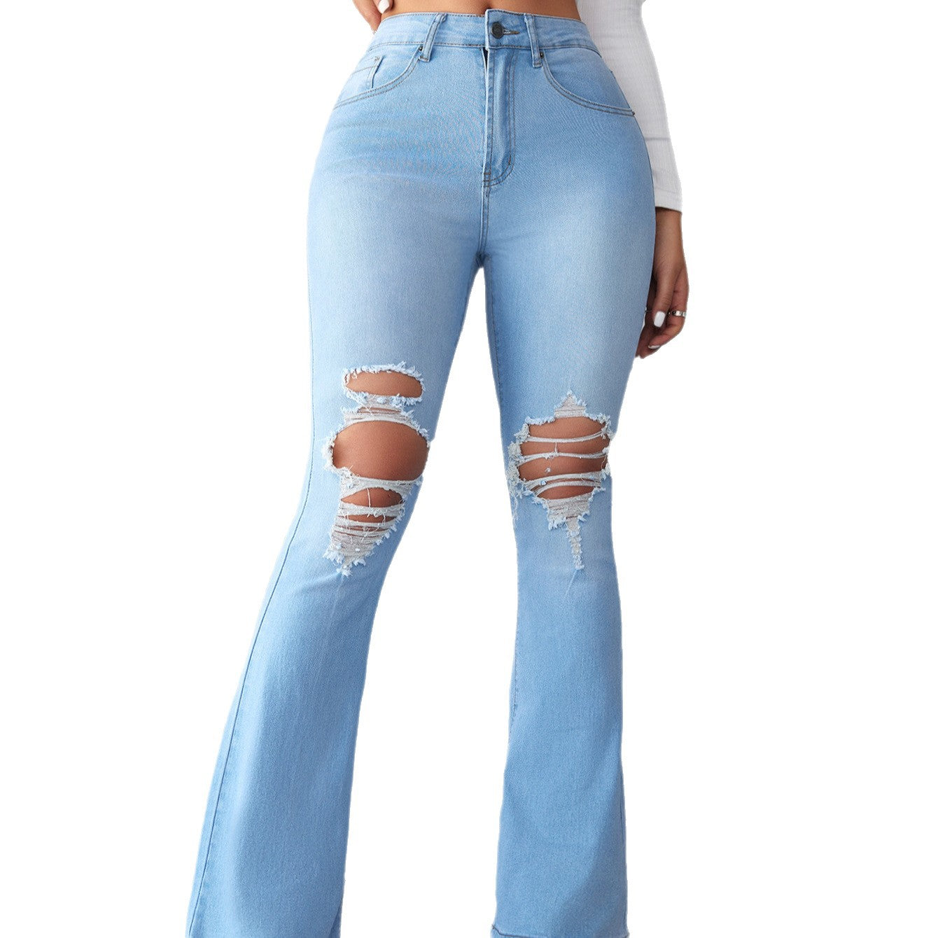 Damen Flared Jeans mit modischen Ripped-Details R&B