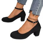 Damen Elegante Pumps mit breitem Blockabsatz und verstellbarem Knöchelriemen R&B
