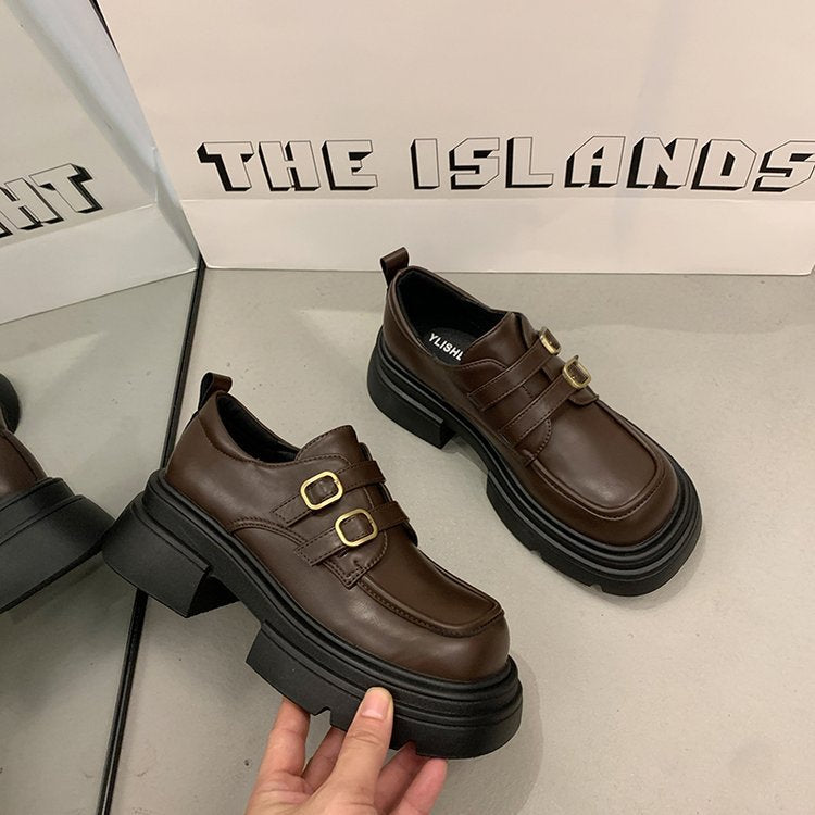 Damen modische Plateau-Sneaker mit doppeltem Schnallenverschluss und rutschfester Sohle R&B