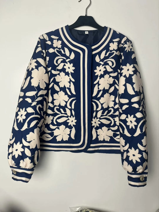 Damen gestickte Jacke mit floralem Design und modernem Schnitt R&B