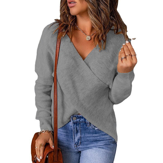 Damen Wickelpullover mit trendy V-Ausschnitt und lässiger Passform R&B