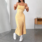 Damen figurbetontes Midikleid mit Raffung und Schlitz R&B