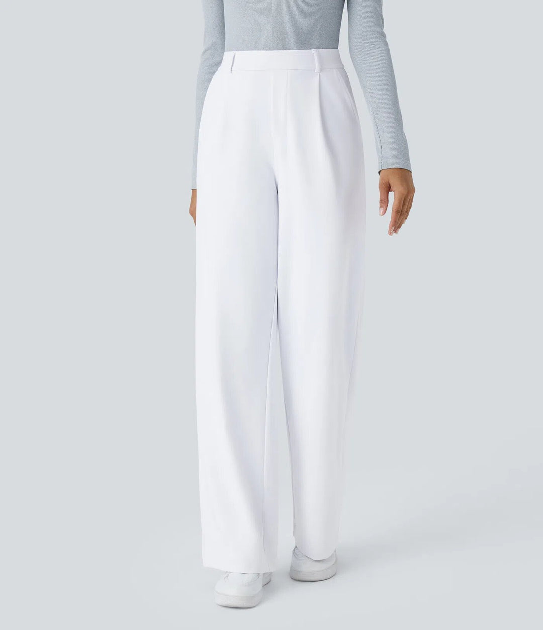 Damen nan hochgeschnittene Bundfaltenhose mit weitem Bein, Gürtelschlaufen und seitlichen Eingrifftaschen R&B