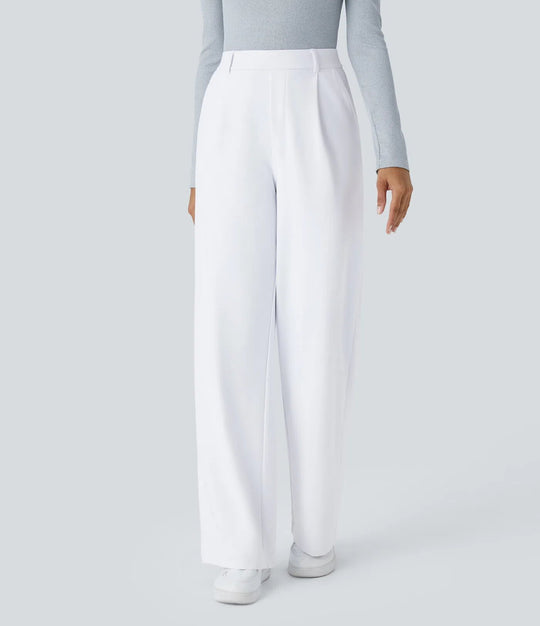 Damen nan hochgeschnittene Bundfaltenhose mit weitem Bein, Gürtelschlaufen und seitlichen Eingrifftaschen R&B