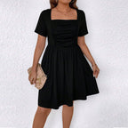 Damen lässiges Kleid mit quadratischem Ausschnitt und gerafftem Oberteil R&B