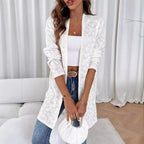 Damen nan fein bestickter Langcardigan aus semi-transparenter Spitze mit floralem Strukturrelief R&B