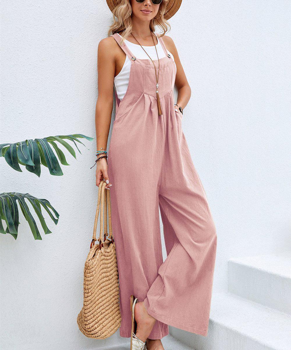 Damen Lässiger Jumpsuit mit praktischem Schnallenverschluss und weit geschnittenen Beinen R&B