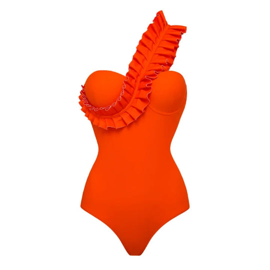 Damen Badeanzug mit asymmetrischem Volant-Design R&B
