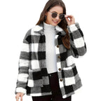 Damen Fleecejacke mit modernes Karomuster und praktischen Taschen