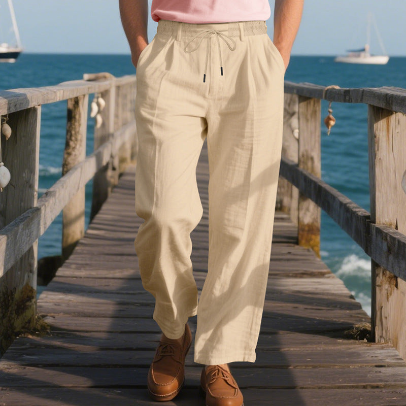 Herren lockere Sommerhose aus leichtem, atmungsaktiven Stoff mit Kordelzug R&B