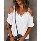 Damen Cold-Shoulder Spitzenbesatz Oberteil