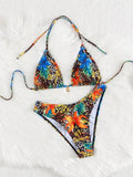 Damen Triangel-Bikini-Set mit lR&Bendigem exotischem Muster R&B